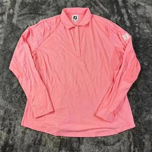 Footjoy Women's 1/4 Button Up Pullover Long Sleeve Polka Dot Pink Golf M/L